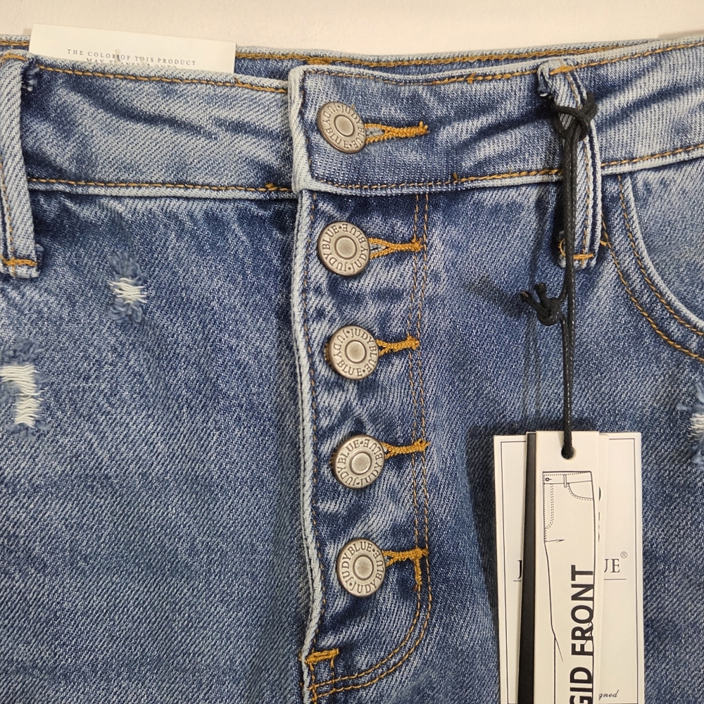 NWT Judy Blue High Rise Rigid Front Magic Jean Shorts Distressed Size XL Boho - Picture 4 of 13